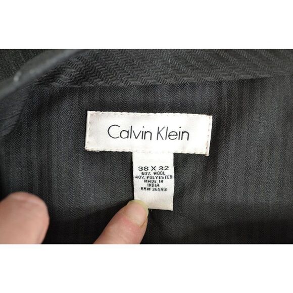 Calvin Klein Men's 38x32 Grey Wool Blend High Rise Flat Front Dress Pants - Picture 10 of 13